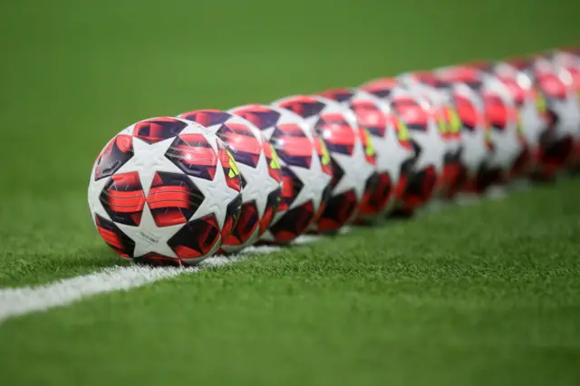 UWCL match balls lined up in a row