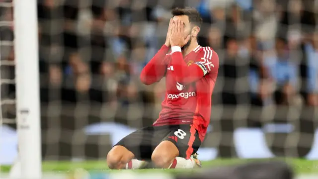 Bruno Fernandes of Manchester United reacts after a missed chance