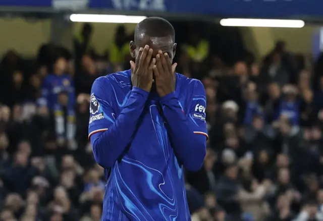 Chelsea's Nicolas Jackson reacts after missing a chance to score