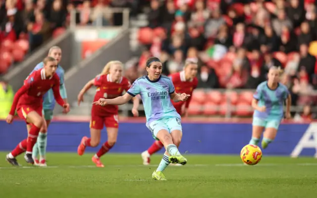 Mariona Caldentey of Arsenal misses a penalty kick