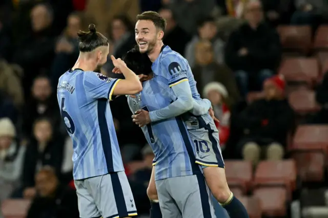 James Maddison celebrates scoring the team's fifth goal