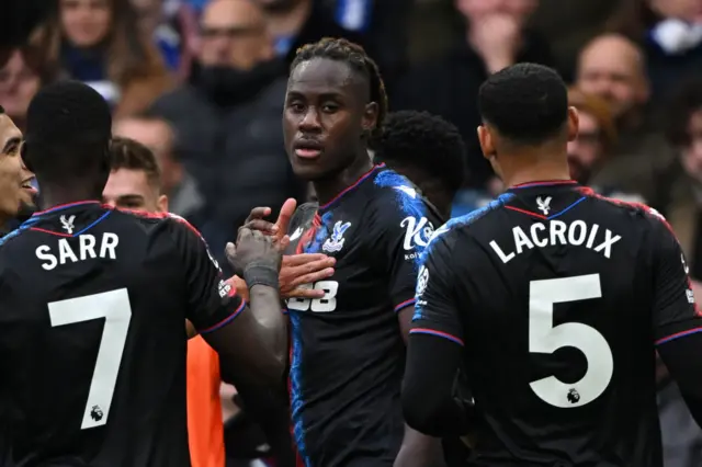 Trevoh Chalobah of Crystal Palace celebrates scoring his team's first goal with teammates