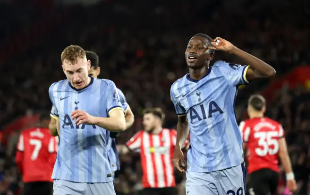 Pape Matar Sarr of Tottenham Hotspur celebrates scoring his team's fourth goal