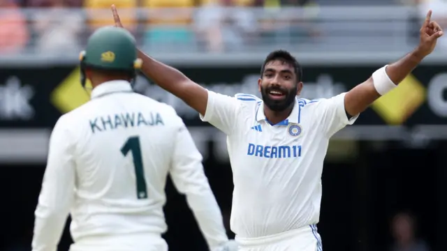 Jasprit Bumrah celebrates the wicket of Usman Khawaja