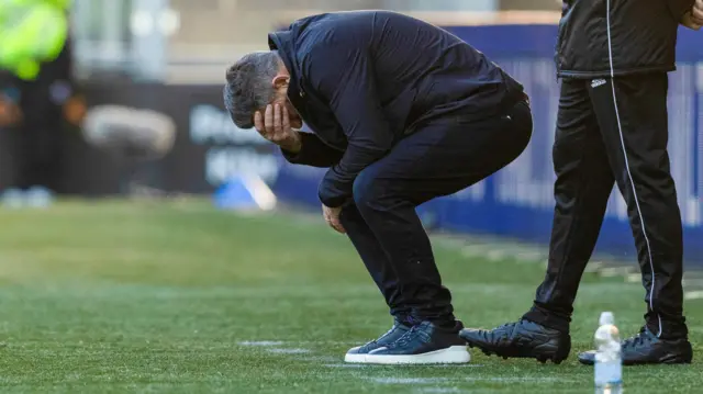 Kilmarnock manager Derek McInnes looks dejected during a William Hill Premiership match between Kilmarnock and Celtic at Rugby Park