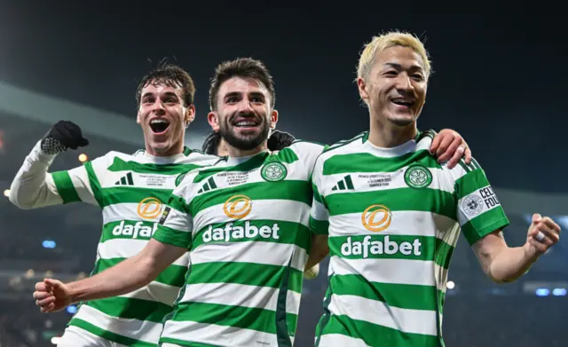 Paulo Bernardo (left), celebrates with Greg Taylor and Daizen Maeda