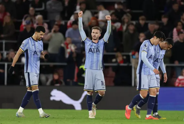 James Maddison of Tottenham Hotspur celebrates after scoring