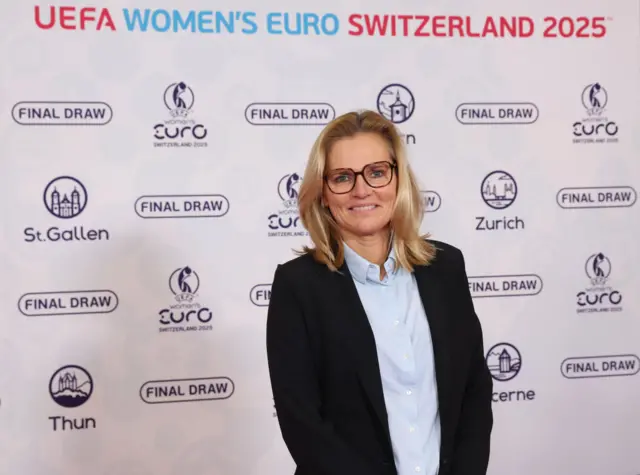 Sarina Wiegman, head Coach of England, arrives prior to the UEFA Women's EURO 2025 Draw