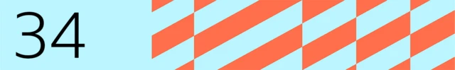 Numbered banner marked 34 on light blue background with red stripe pattern to the right