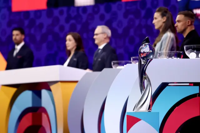 General view of the UEFA Women's EURO 2025 trophy on stage