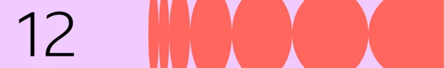 Pink banner with the number 12 on the left and peach geometric shapes on the right