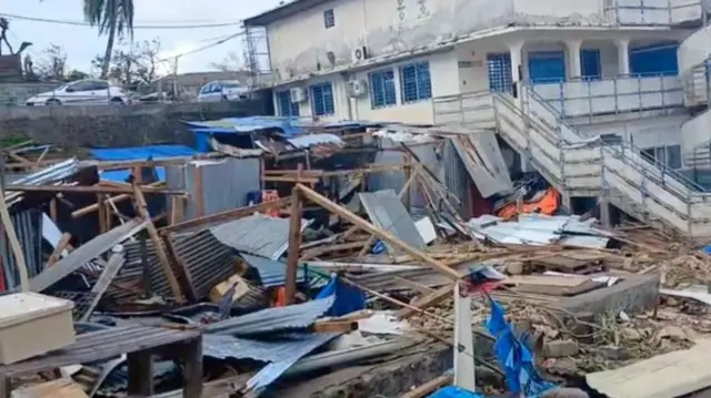 Houses destroyed by cyclone in Mayotte