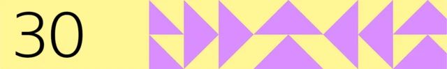 Numbered banner marked 30 on yellow background with purple arrow pattern to the right