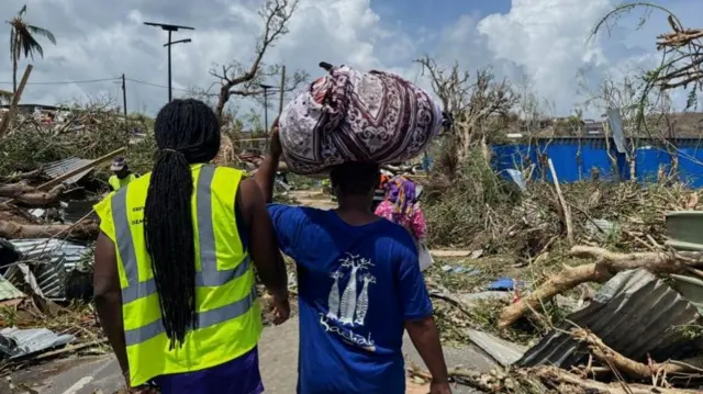 Road blocked by cyclone in Mayotte