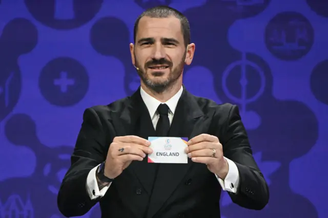 Leonardo Bonucci shows the paper slip of England during the draw