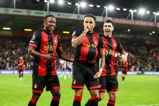 Justin Kluivert of Bournemouth celebrates after scoring