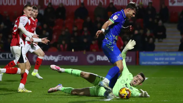 Tyler Walton misses a chance for Accrington v Fleetwood