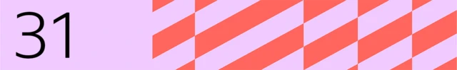 Numbered banner marked 31 on pink background with red stripe pattern to the right