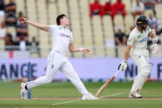 Matthew Potts of England bowls