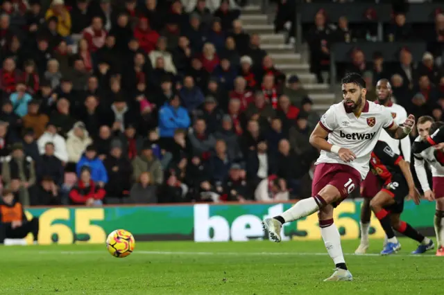 Lucas Paqueta scores the opening goal from the penalty spot