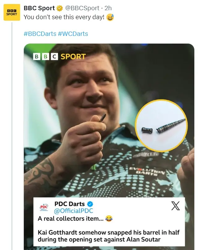 Germany's Kai Gotthardt with his broken dart