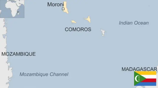 A map showing the location of Comoros