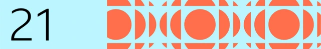 BBC generated image with the number 21 on the left hand side with an orange circles on the right. The background is light blue.