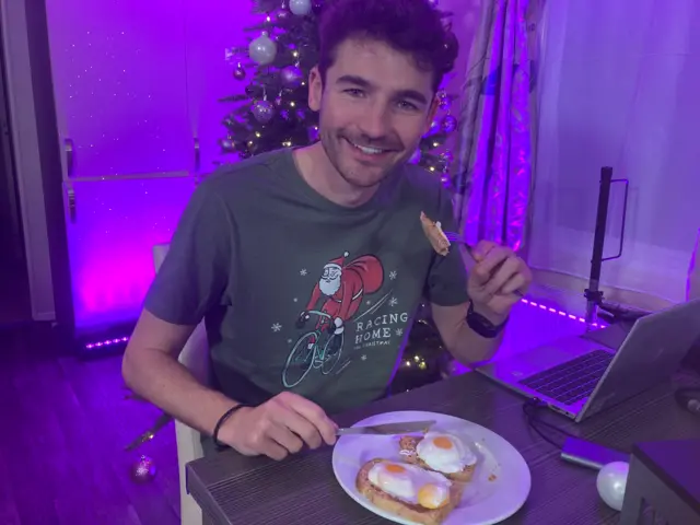 Charlie Taylor eating eggs on toast