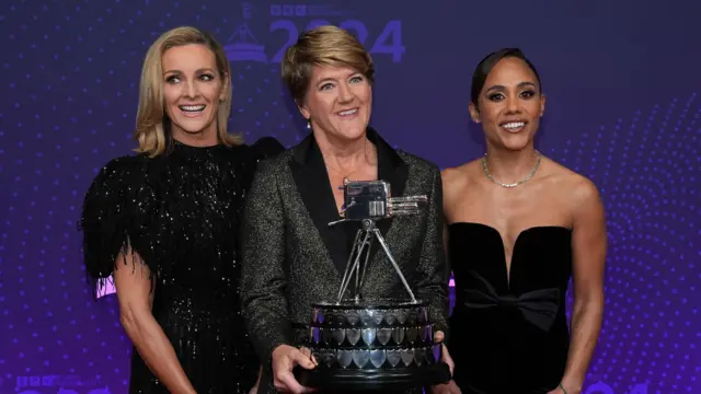 Gabby Logan, Clare Balding and Alex Scott arriving for the 2024 BBC Sports Personality of the Year Awards