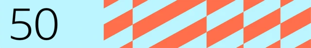 BBC generated image with the number 50 on the left and orange rectangles on the right. The background is light blue.