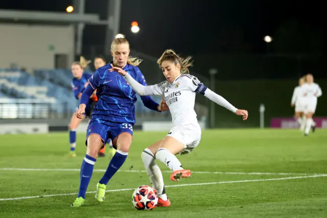 Olga of Real Madrid is challenged by Aggie Beever-Jones