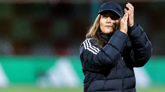 Celtic head coach Elena Sadiku at full time during a UEFA Women's Champions League Group Stage Matchday One match between Celtic and FC Twente at the ZLX Stadium