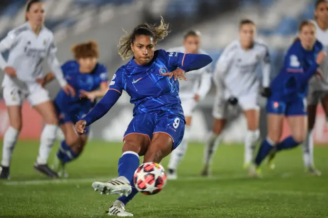 Catarina Macario of Chelsea scores a penalty