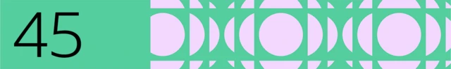 BBC generated image with the number 45 on the left and full and half prurple circles on the right. The background is green.