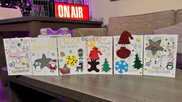 Six Christmas cards decorated by BBC Radio Somerset's Charlie Taylor