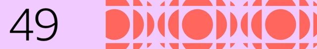 BBC generated image with the number 49 on the left and orange full and half-circles on the right. The background is purple.