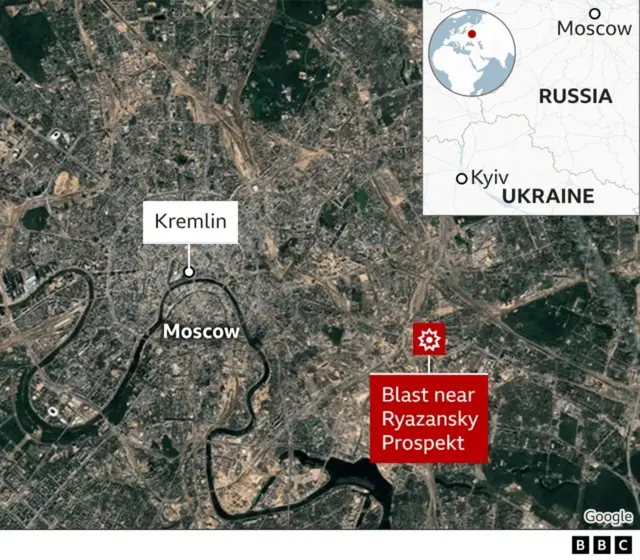 Map showing where the blast happened, in Moscow's east