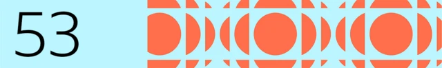 BBC generated image with the number 53 on the left and orange full and half circles on the right. The background is blue.