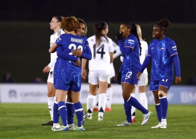 Chelsea players celebrate at full time