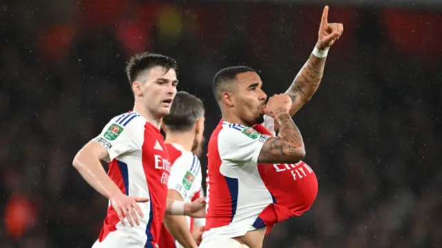 Gabriel Jesus of Arsenal celebrates scoring his team's first goal