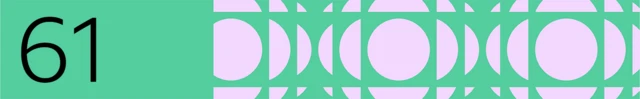 BBC generated image with the number 61 on the left and pink full and half circles on the right. The background is green.