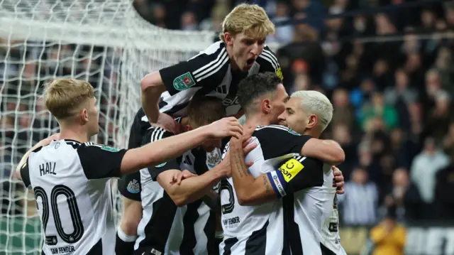 Newcastle United's Fabian Schar celebrates scoring their third goal