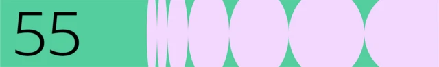 BBC generated image with the number 55 on the left with purple circles on the right. The background is green.