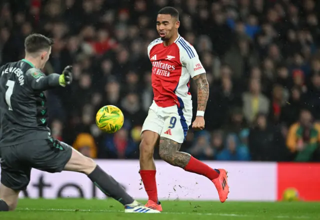 Gabriel Jesus of Arsenal scores his team's first goal