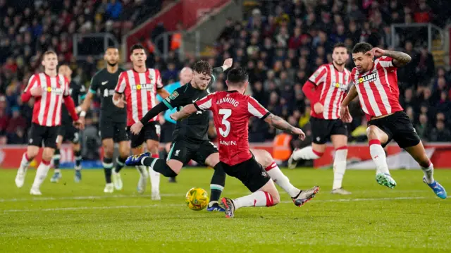 Liverpool's Harvey Elliott scores their side's second goal