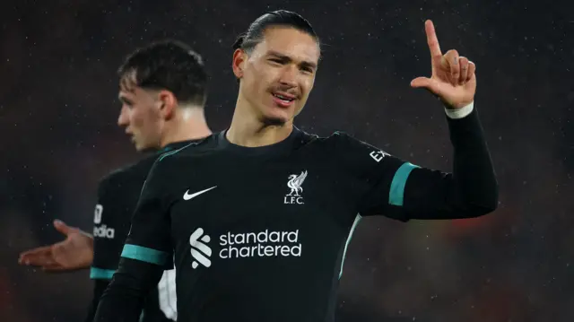 Liverpool's Darwin Nunez celebrates scoring their first goal