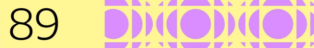 BBC graphic with the number 89 on the left and a pattern with purple circles on the right. The background of the banner is yellow