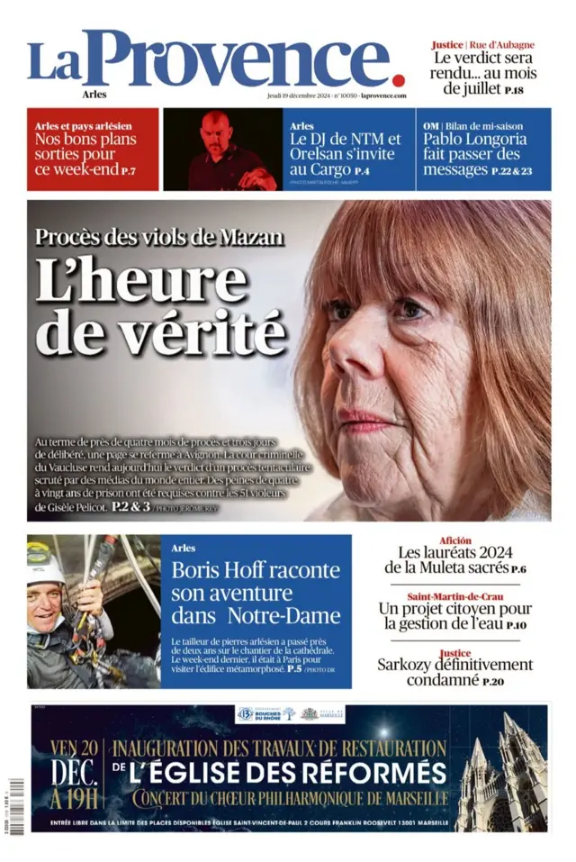 Front cover of La Provence newspaper, depicting Gisèle Pelicot