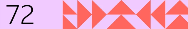 The number 72 is on a mauve background with pink triangles