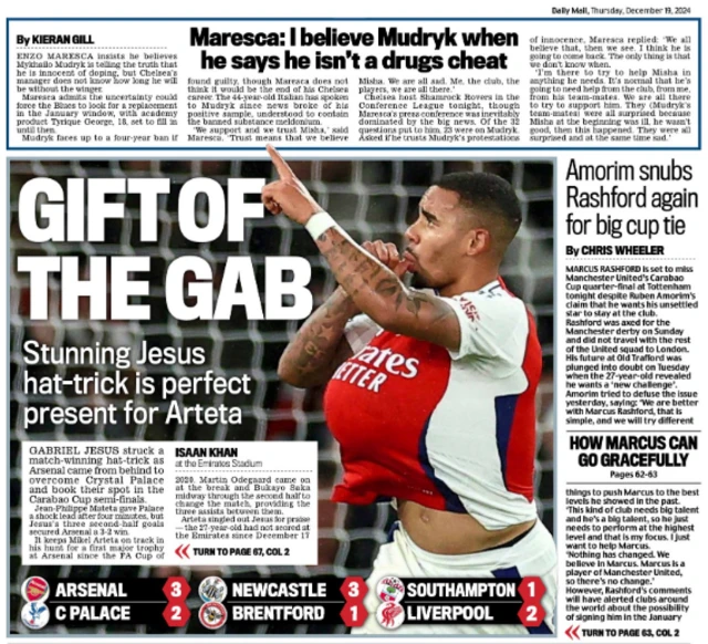 Back page of the Daily Mail on 19 December 2024